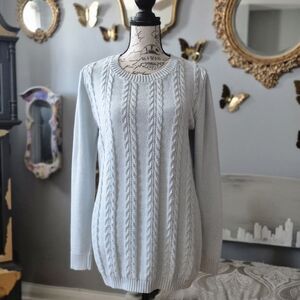 Classic Cable Knit Nautical Sailor's Sweater - Light Gray Medium